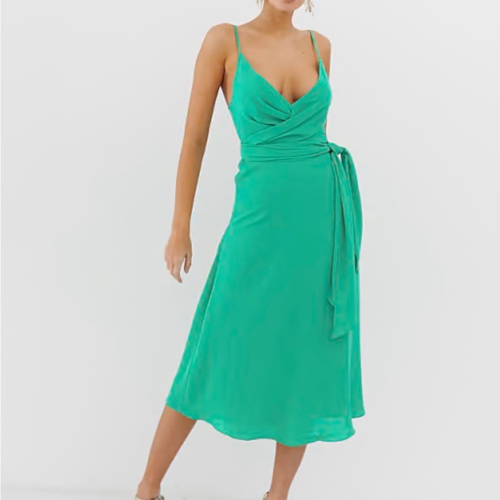 ASOS Green Wrap Midi Dress